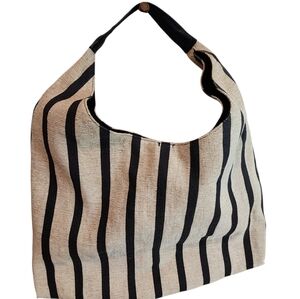 & Other Stories Tote Bag Black Leather Trim in Natural Jute Neutral Stripes